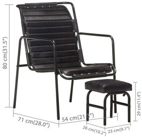 Cadeira com braços e apoio de pés couro genuíno preto