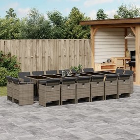 17 pcs conj. de jantar p/ jardim c/ almofadões vime PE cinzento