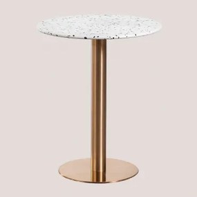 Mesa De Bar Redonda Ø60 Cm Em Terraço Xiren Terrazzo Marfim E Preto - Ouro Rosa Escovado - Sklum
