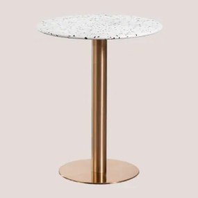 Mesa De Bar Redonda Ø60 Cm Em Terrazo Malibu Branco & Oro Rosa - Sklum