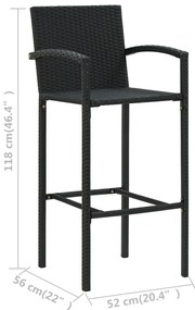 5 pcs conjunto de bar para jardim preto