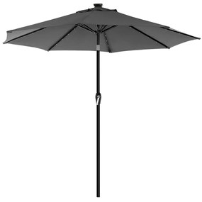 Guarda-sol de jardim SONGMICS de 2,7 m com luzes LED movidas a energia solar, proteção solar FPS 50+, basculante, manivela para abertura e fechamento, base não incluída, cinza GPU040G01