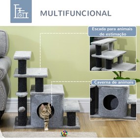 Escada para Gatos de 4 Degraus Escada para Animais de Estimação com Altura Ajustável Caverna Bola Suspensa e Postes para Cama Sofá Carga Máxima 10kg 6