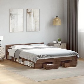 vidaXL Estrutura cama c/ gavetas derivados madeira carvalho castanho