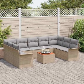 Conjunto de Sofá para Jardim com 10 Peças e Almofadas Beiges em Rattan