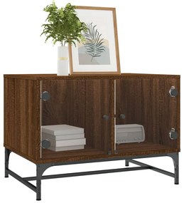 Mesa de centro c/ portas vidro 68,5x50x50 cm carvalho castanho