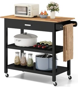 Ilha de cozinha com prateleiras abertas e rodízios com trava - Branco