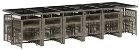 17 pcs conj. de jantar p/ jardim c/ almofadões vime PE cinzento