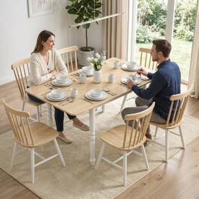 Mesa de jantar dobrável para 2 a 6 pessoas, 74-134 cm (CADEIRAS NÃO INCLUIDAS), mesa de cozinha com 2 abas, pés em aço, madeira natural