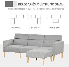 HOMCOM Sofá Cama com Chaise Longue de 3 Lugares com Encosto Ajustável Apoio para os Braços e Apoio para os Pés Móvel 207x81x80cm Cinza Claro
