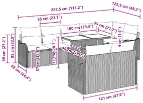 Conjunto de Sofá de Jardim com 9 Peças e Almofadas Rattan Preto