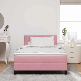 cama box spring vidaXL com colchão e LED rosa 120x190 cm veludo