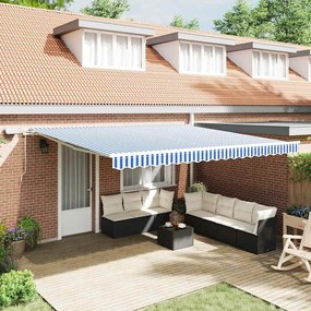 vidaXL Toldo Retrátil with Manual Azul e branco 5 x 3 m Tecido e metal