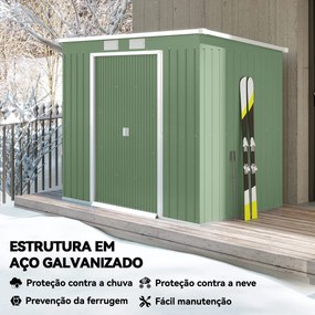 Abrigo de Jardim 213x130x173cm Abrigo de Exterior de Aço Galvanizado com Porta Corredeira e Ventilações Verde
