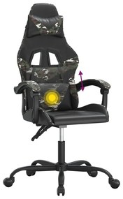 Cadeira gaming giratória couro artificial preto e camuflado