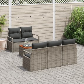 Conjunto de Sofá de Jardim de 6 Peças com Almofadas Cinza Rattan Acáci