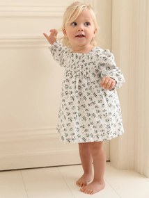 Oferta do IVA - Vestido aos favos e às flores, para bebé branco