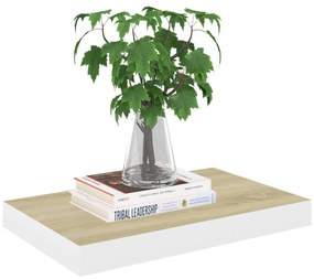 Prateleira de parede suspensa 40x23x3,8cm MDF carvalho e branco