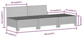 3 pcs conjunto lounge de jardim c/ almofadões vime PE cinzento