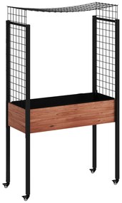 Outsunny Horta Elevada com Rodas Horta Urbana com Treliça OrifÃcios de Drenagem para Plantas Trepadeiras Flores 110x49x190 cm Marrom