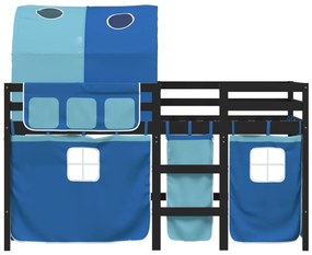 Cama alta para criança com túnel 90x190 cm pinho maciço azul
