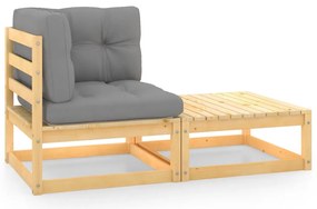 2 pcs conjunto lounge de jardim com almofadões pinho maciço