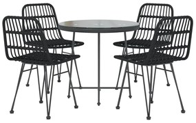 5 pcs conjunto de jantar p/ jardim vime PE preto