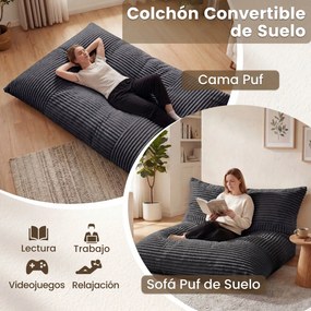 Puff-Cama 2 em 1, 194 x 139 x 19 cm, Capa Removível e Lavável, Cinzento-escuro
