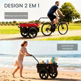 Reboque de Bicicleta 144x59x80 cm com Cobertura de Tecido Oxford Impermeável, Refletores Estrutura de Aço e Alças para Transporte Vermelho e Preto