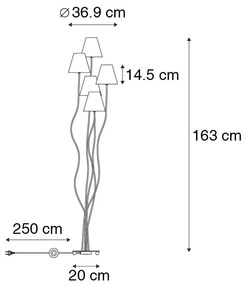 Candeeiro de pé design preto abajures tecido 5-luzes - MELIS Moderno