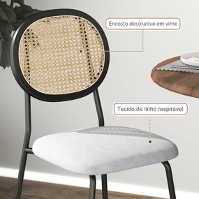 Conjunto de 2 Cadeiras de Sala de Jantar Cadeiras de Cozinha com Encosto em Vime Sintético 44x54x87 cm Cinza e Preto