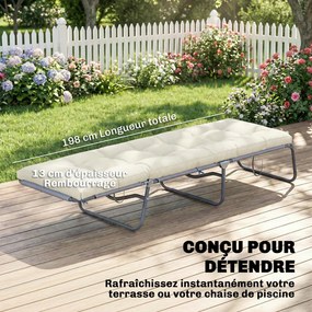 Almofada para espreguiçadeira (NÃO INCLUIDA)  de praia em espuma viscoelástica com tiras, proteção UV 50+, 198 x 65 x 13 cm, bege
