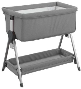 Cama de bebé com colchão tecido de linho cinzento-claro