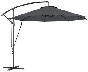 Outsunny Chapéu de Sol Excêntrico Ø 290 cm Chapéu de Sol de Jardim com Base Cruzada Capa de Proteção e Corda de Vento Cinzento