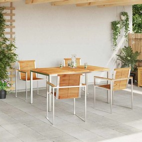 Conjunto de Jardim com 5 peças, mesa de madeira de teca e estrutura de