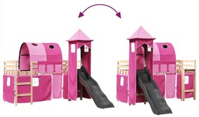 Cama alta para criança com torre 80x200 cm pinho maciço rosa