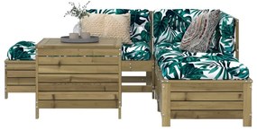 6 pcs conjunto de sofás de jardim madeira de pinho impregnada