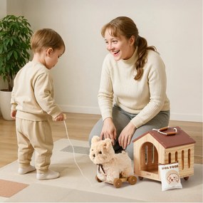Brinquedo para crianças pequenas cachorrinho de puxar com casota e acessórios