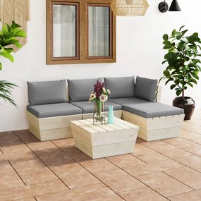 vidaXL 5 pcs conjunto lounge de paletes + almofadões madeira de abeto