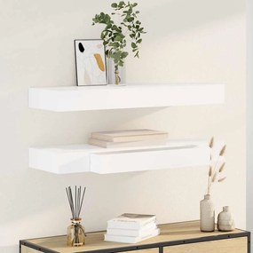 Prateleiras de parede suspensas com gavetas 2 pcs branco 80 cm