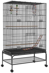 PawHut Gaiola para Pássaros com Rodas Comedouros Poleiros Prateleira Inferior Bandeja Removível 97x58x160 cm Preto | Aosom Portugal