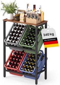 Estante para caixas de bebidas 40 x 70,4 x 117,3 cm com 2 níveis para 4 caixas Castanho vintage-Preto