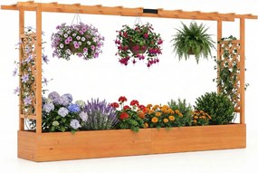 Floreira de jardim elevada em madeira com treliça 220 x 35 x 114 cm, teto suspenso, orifícios de drenagem, para plantas trepadeiras, laranja