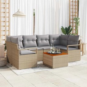 Conjunto de Sofá de Jardim de 7 Peças com Almofadas Bege Vime Sintético Acácia