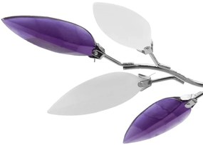 Lâmpada teto com folhas de acrílico e cristal branco &amp; lilás, 3 E14