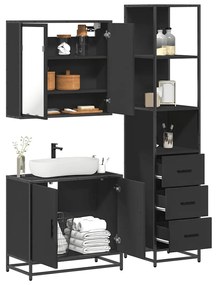vidaXL 3 pcs conjunto móveis casa de banho derivados de madeira preto