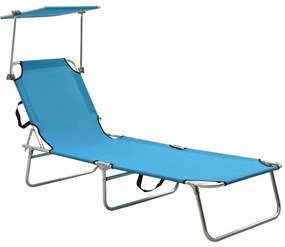 vidaXL Espreguiçadeira dobrável com toldo aço turquesa e azul