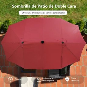 Guarda-sol dupla face de 470 cm com base Areia e 48 luzes LED Painel solar de carregamento automático Mecanismo de manivela Vermelho