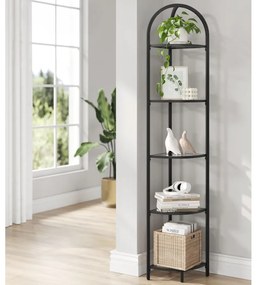 Estante de canto de 5 níveis com prateleiras de vidro temperado 28 x 28 x 158 cm Preta