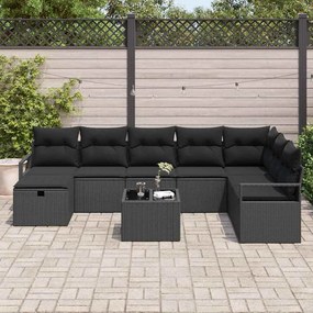 Conjunto de Sofá de Jardim vidaXL 9 Peças com Almofadas Polyrattan Pre